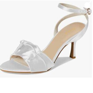 FOWT White Flounce Open Toe Sandals Lace up Ankle Strap Mid Heel Dance Shoes